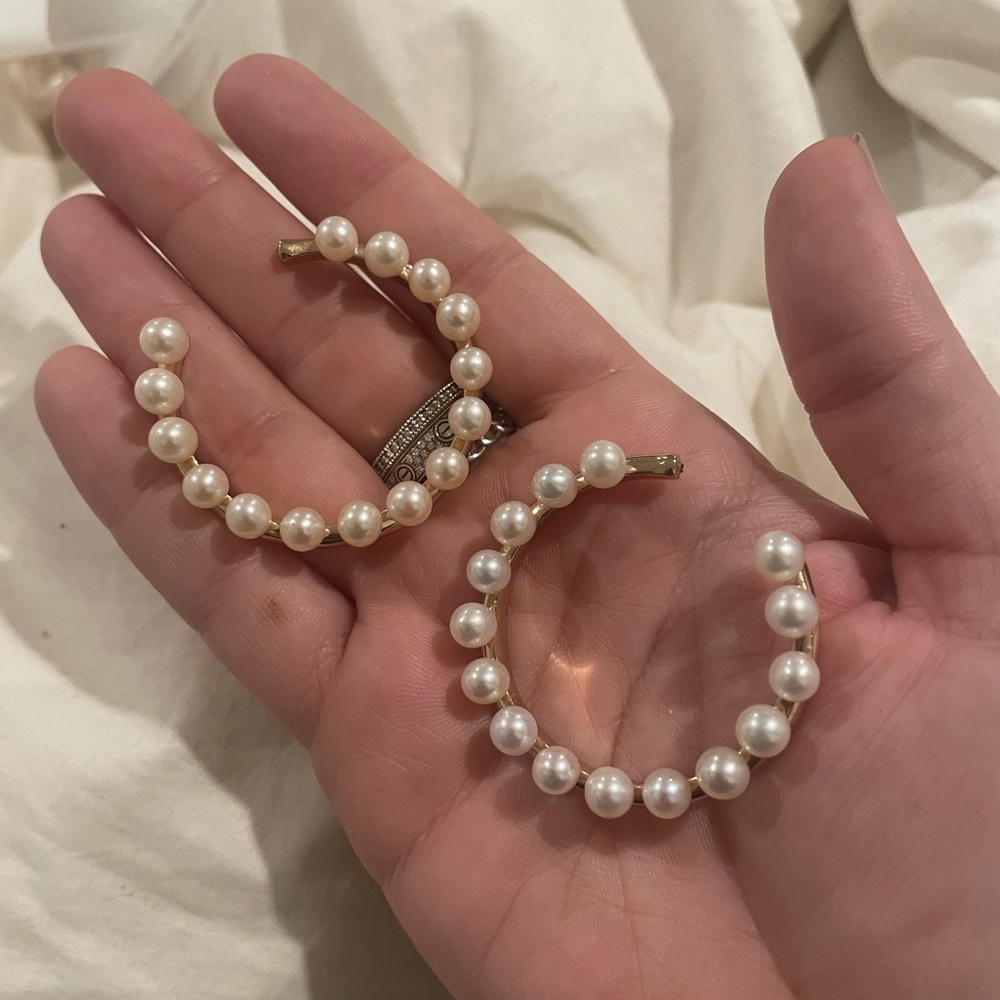 Broken Tory Burch gold pearl hoops